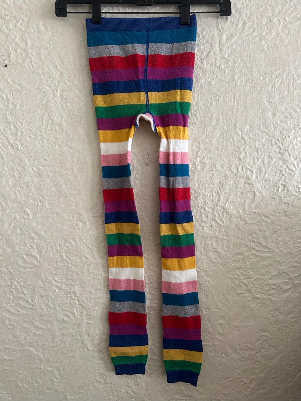 Hanna Andersson Girls Striped Footless Tights Rainbow Sparkle Sweater Knit 8/10